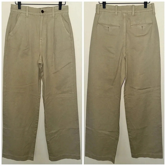 AE77 Premium Wide Leg High Rise Khaki Pants SZ 27 - Picture 1 of 4